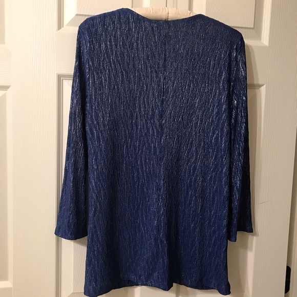NY Collection V Neck Navy Blue Sparkle Top Size XL - Picture 2 of 8